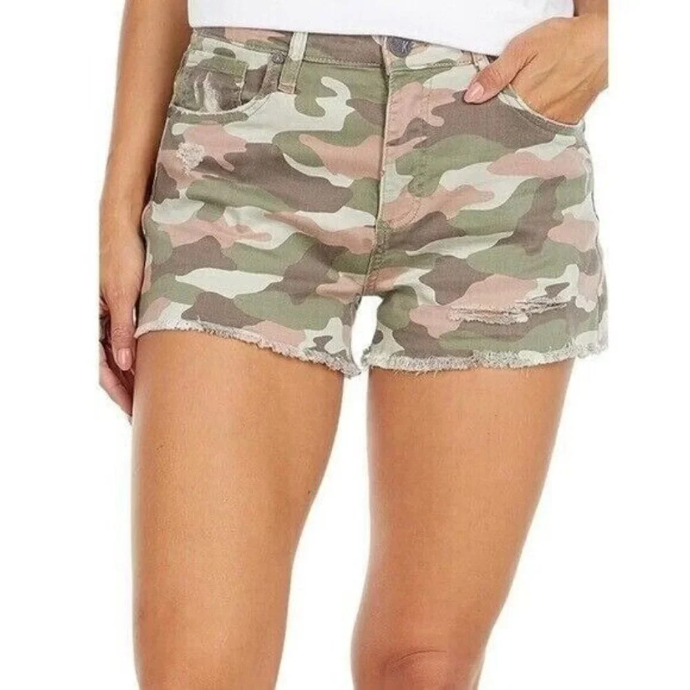 KUT from the Kloth Jane High-Rise Camo Fray Hem Shorts Size 2 NWT
